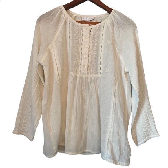 House of Harlow 1960 Tops - House of Harlow Cream Peasant Style Embroidered Top
